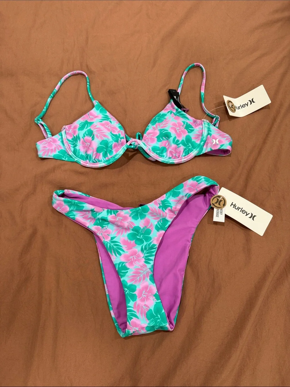 Hurley Green & Pink Floral Underwire Bikini